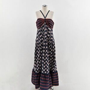 Anthropologie Zosime Patterned Maxi Dress Size 12 Floral Stripe Strappy Bohemian